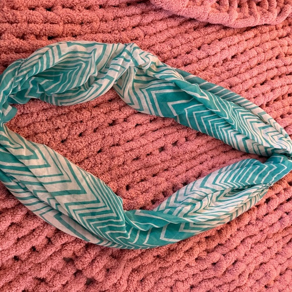 Stylish Chevron Infinity Scarf - Turquoise and White - Picture 3 of 4
